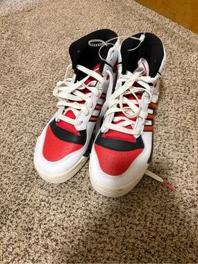 adidas White, Red & Black High-Top Sneakers